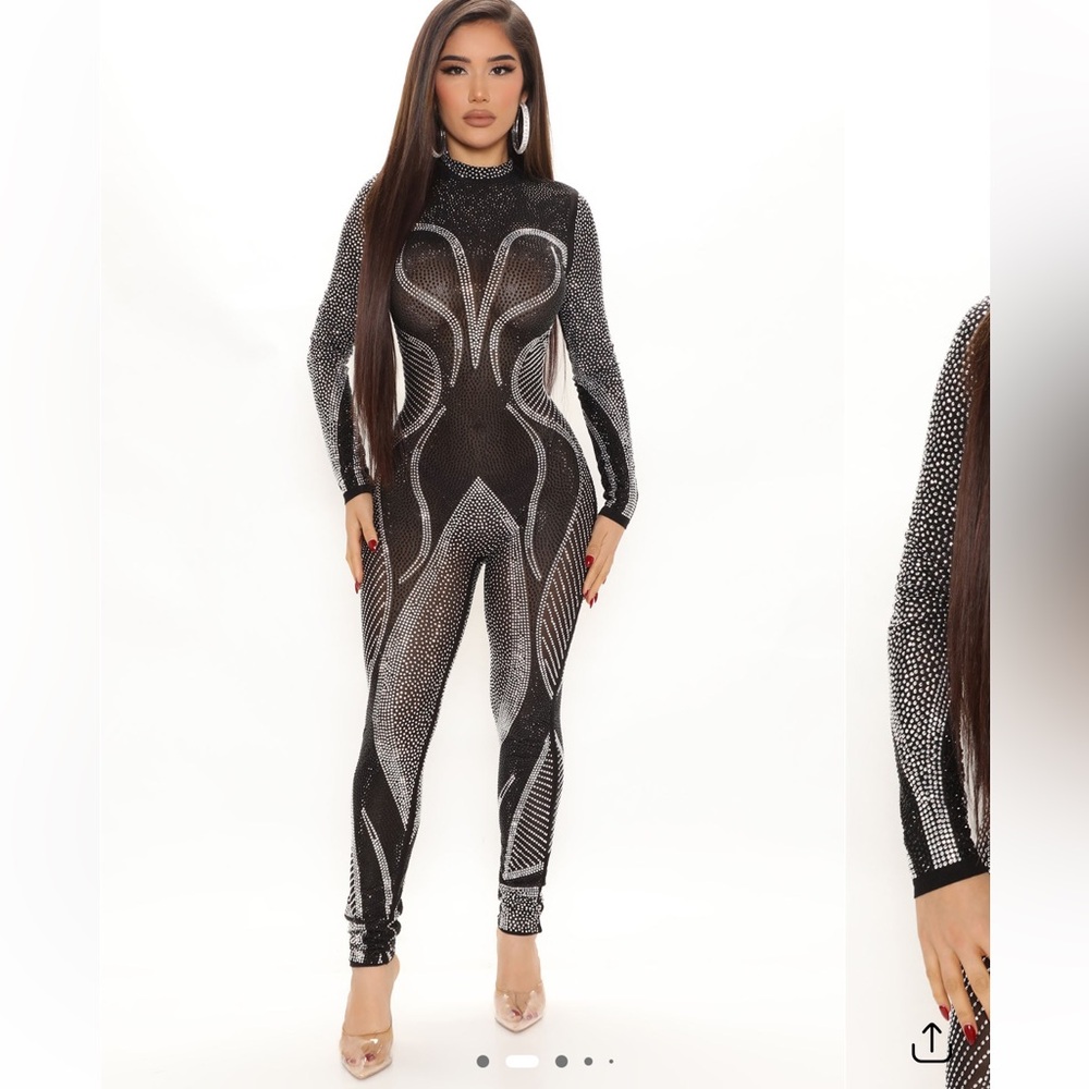 Fashion nova rhinestone jumpsuit - black/combo